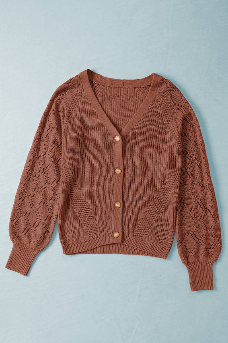 Bishop Sleeve Button V-Neck Cardigan Sweater
