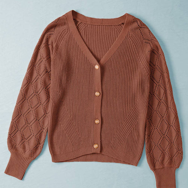 Bishop Sleeve Button V-Neck Cardigan Sweater