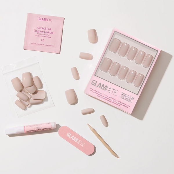 Glamnetic - Bare Bliss Press-On Nails | Medium Square Grey Nude Opaque Nails