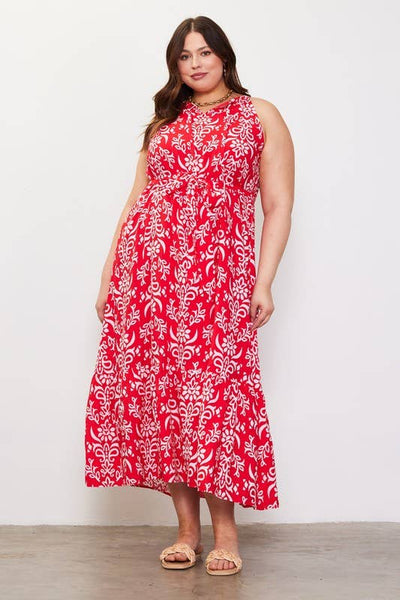 Printed Halter Neck Maxi Trepeze Dress- Curvy