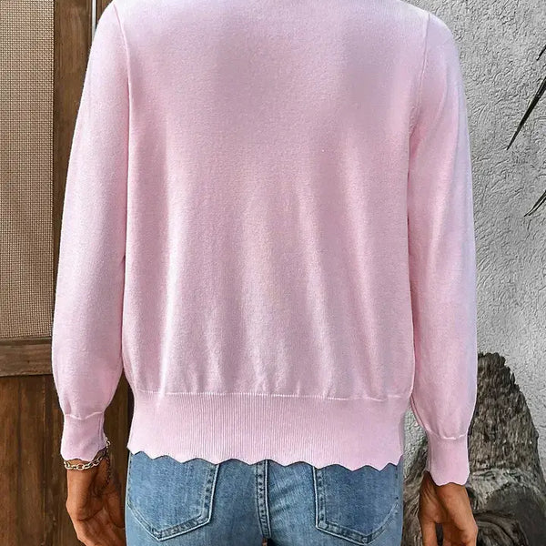 Lightweight Scalloped Edge V-Neck Knit Cardigan
