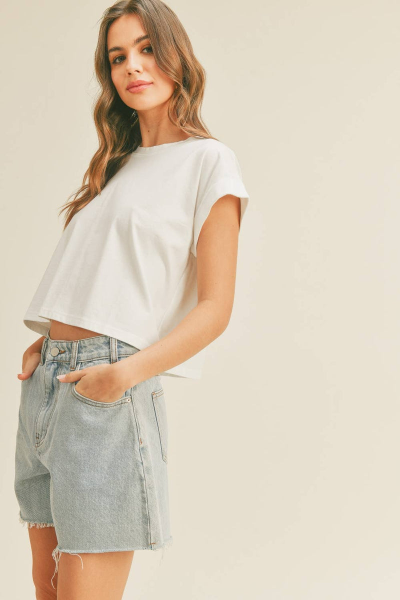 Round Neck Cuffed Sleeve
