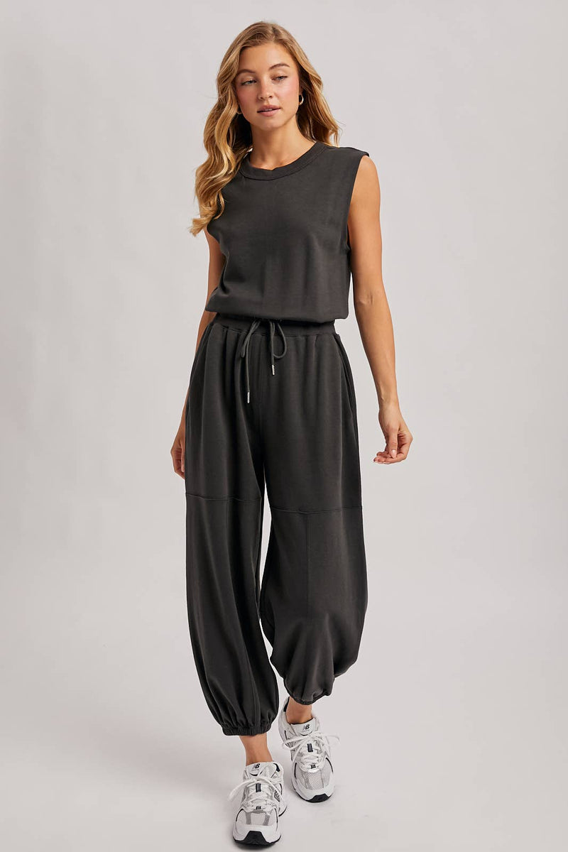 Drawstring Waist Sleeveless Active Jumpsuit