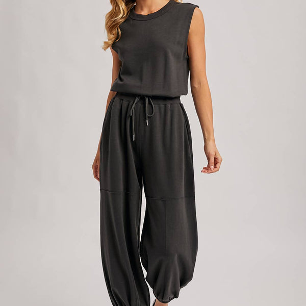 Drawstring Waist Sleeveless Active Jumpsuit