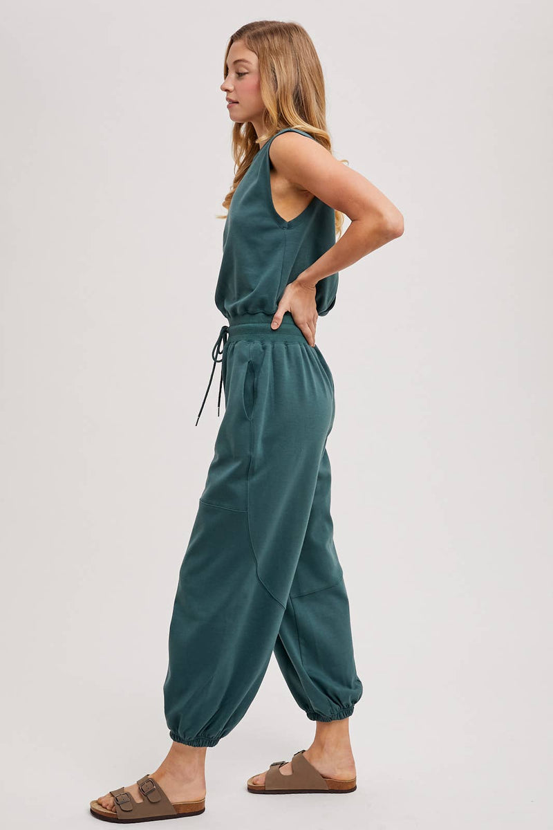 Drawstring Waist Sleeveless Active Jumpsuit