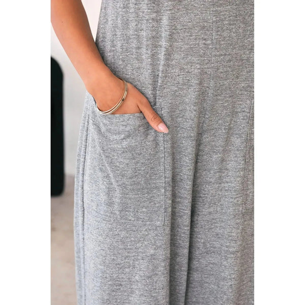 Loose fitting grey jumpsuit with pockets - Womens apparel