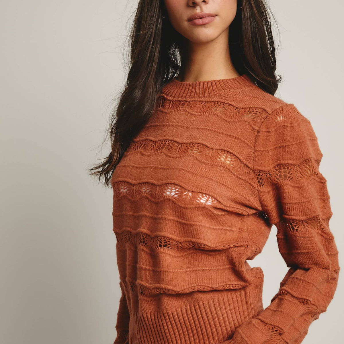 Olivia Pointelle Stripe Knit Pullover