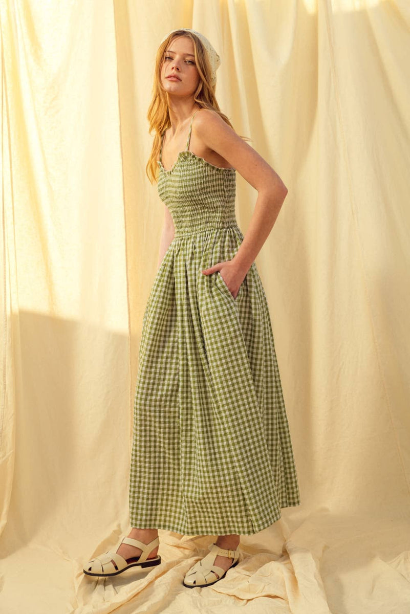 Gingham Print Long Dress