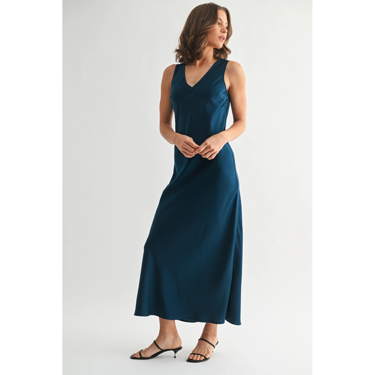 Satin V-Neck Maxi Dress