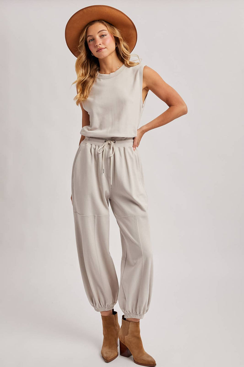 Drawstring Waist Sleeveless Active Jumpsuit