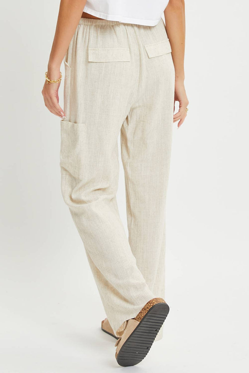 Linen Pull on Cargo Pants