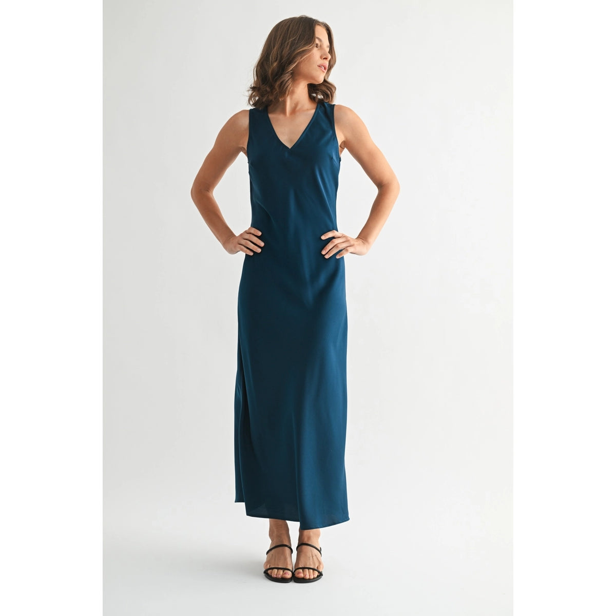 Satin V-Neck Maxi Dress
