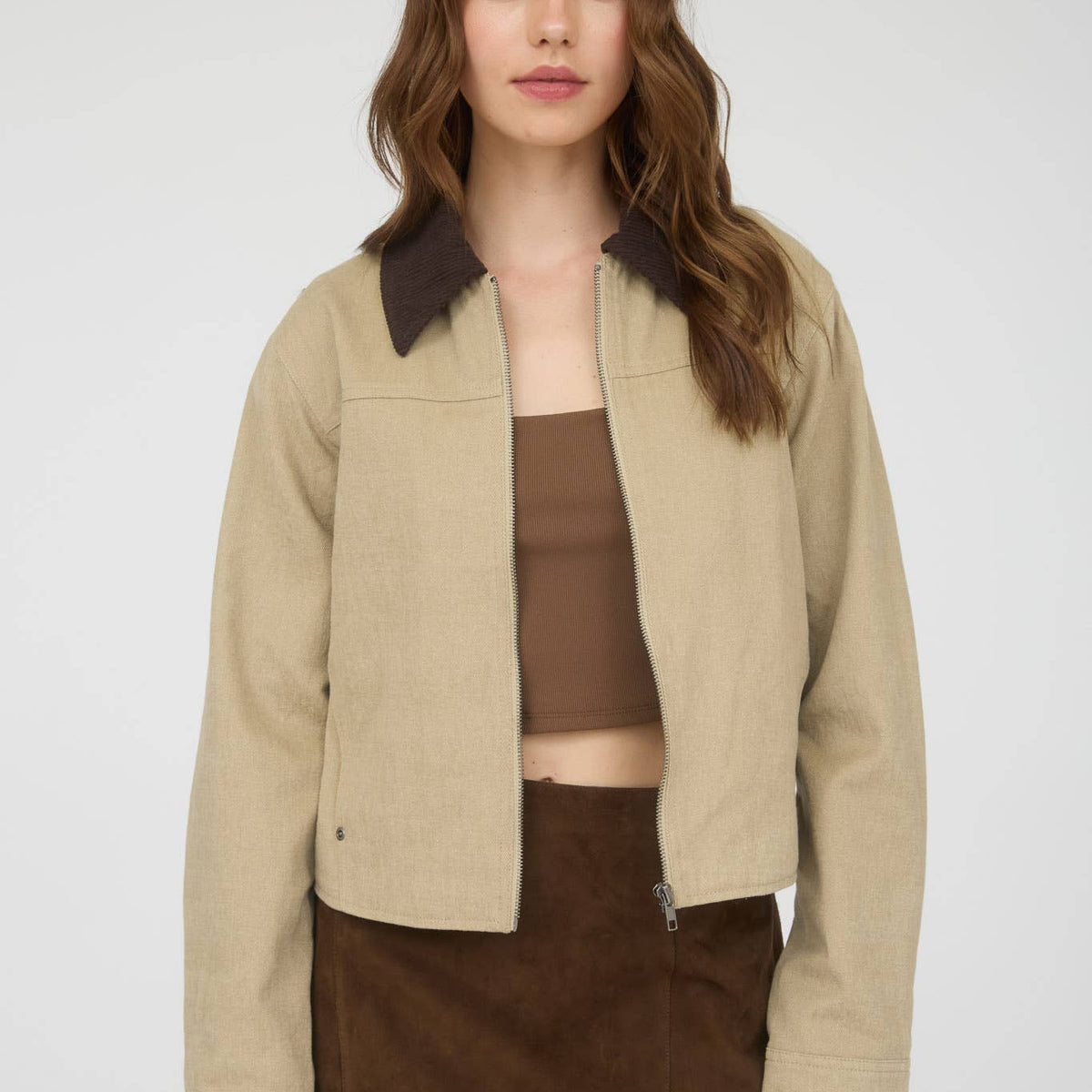 Corduroy Collar Zip-up Jacket