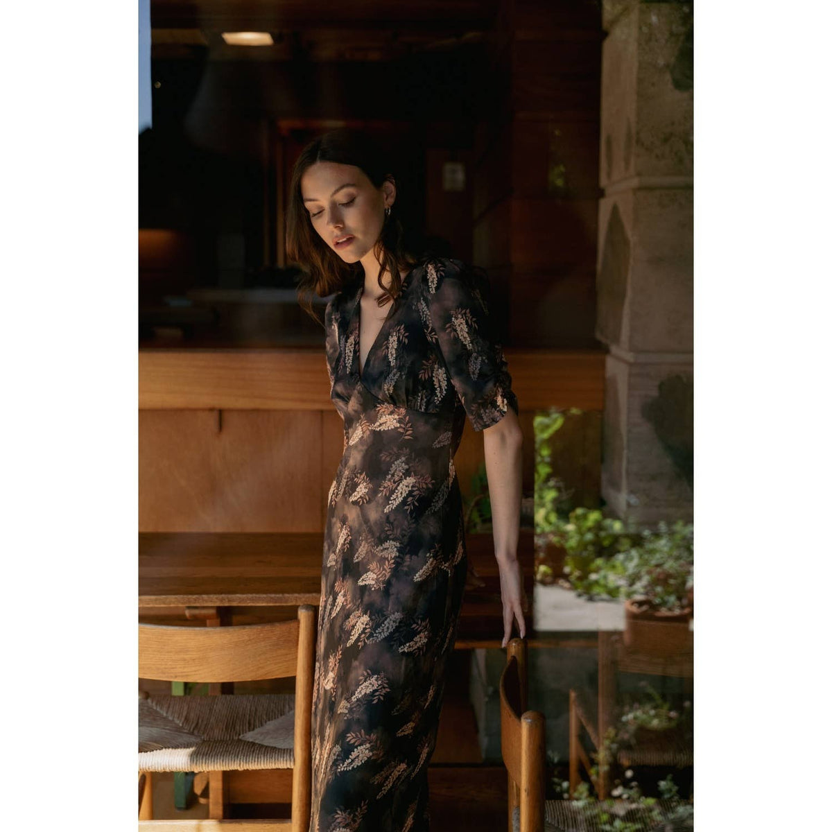 Leaf Print Satin Dress