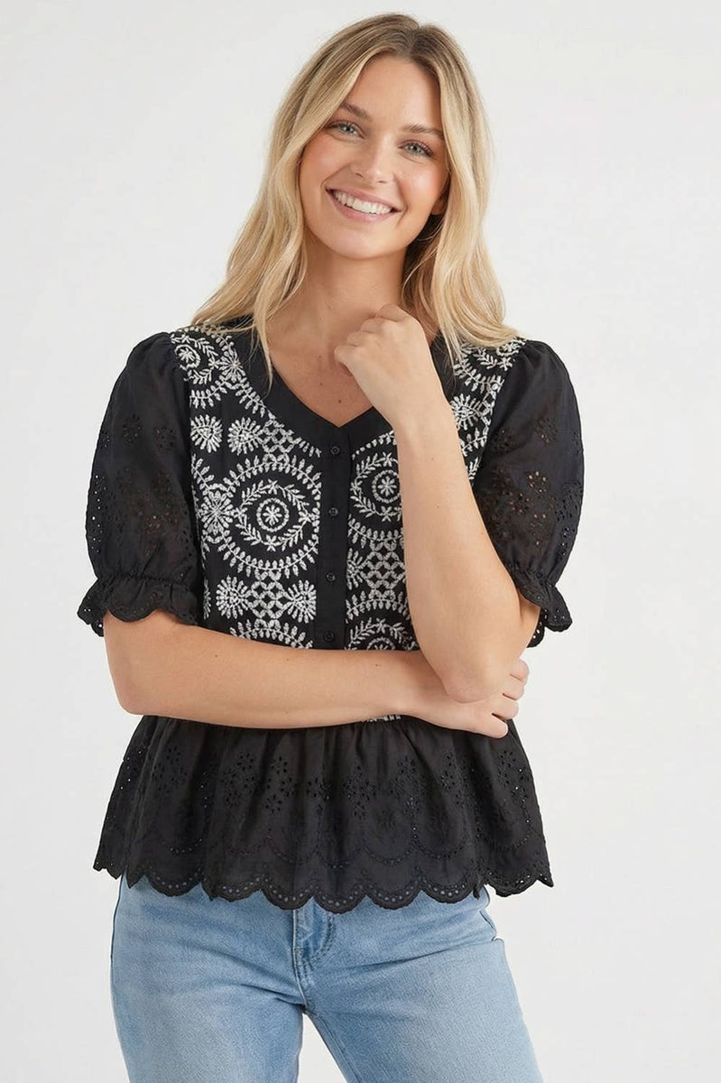 Button Down Eyelet Lace Blouse