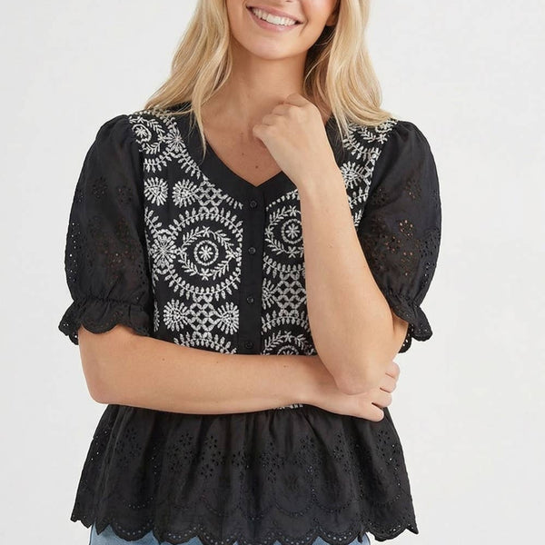 Button Down Eyelet Lace Blouse