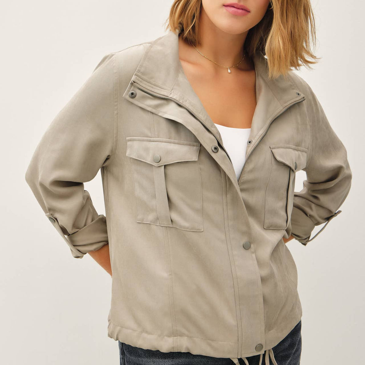 Cropped Utility Zipper Safari Jacket-Curvy