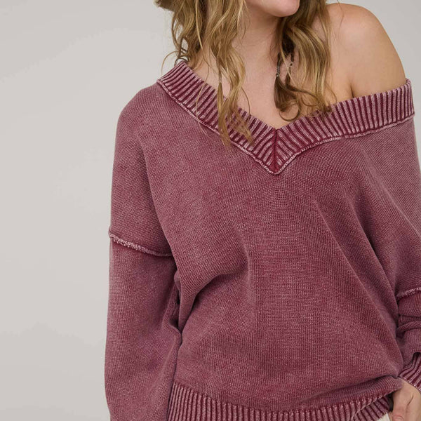 Mineral Washed V-Neck Sweater