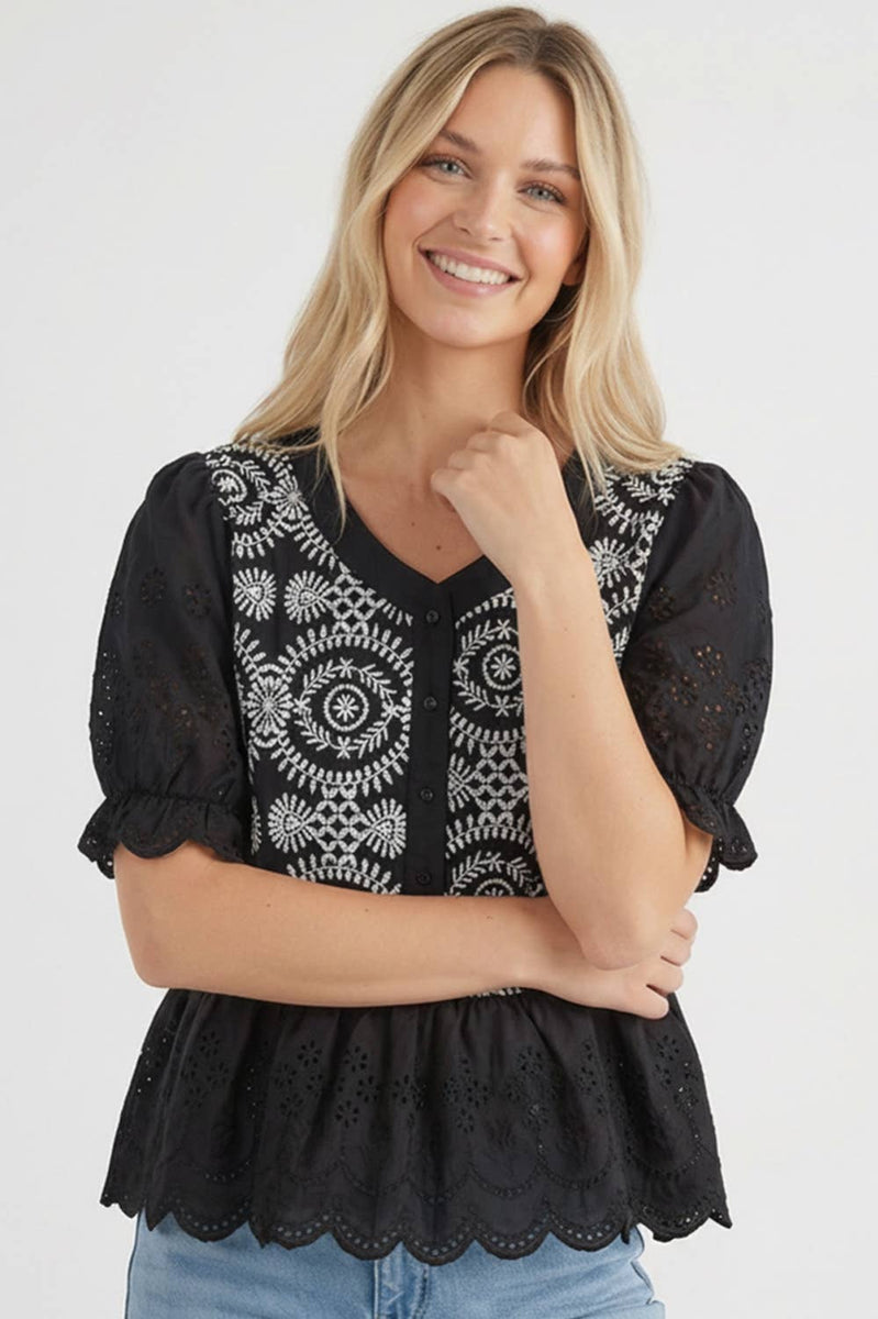 Button Down Eyelet Lace Blouse