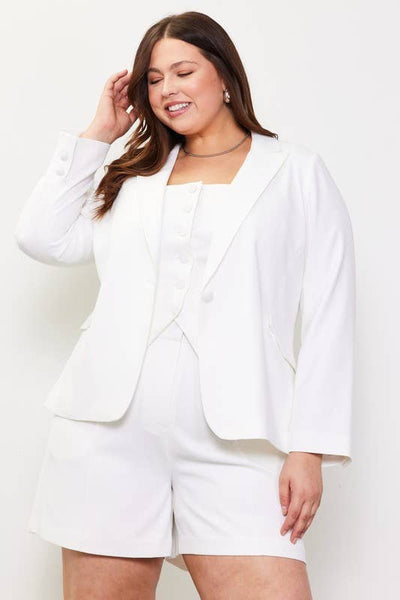 Plus Size Slanted Pocket Long Sleeve Blazer