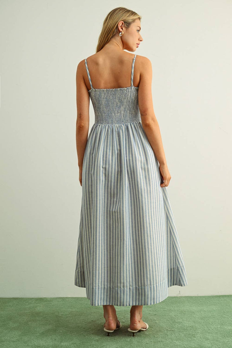 Cotton Striped Smock Maxi Dress
