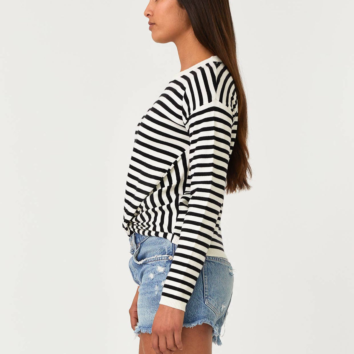 Horizontal Stripe Front Knot Pullover Sweater