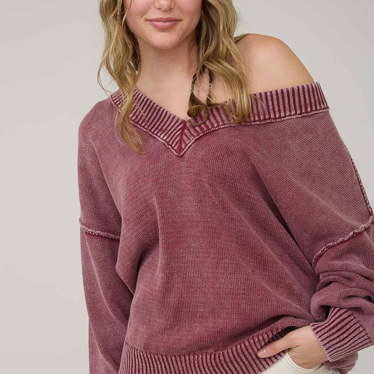Mineral Washed V-Neck Sweater