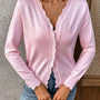 Lightweight Scalloped Edge V-Neck Knit Cardigan