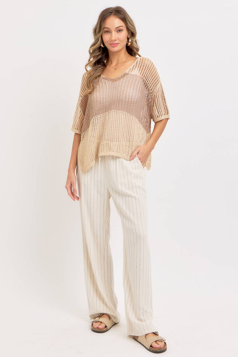 Linen Blend Striped Pull on Pants