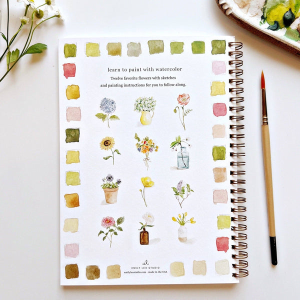 Flowers watercolor workbook by Emily lex studio