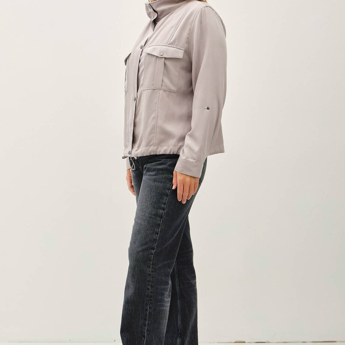Cropped Utility Zipper Safari Jacket-Curvy