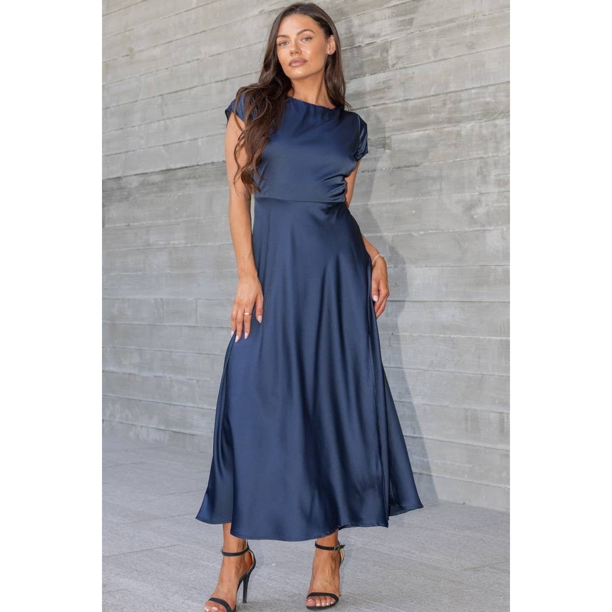 Cara Satin Twist Back Midi Dress