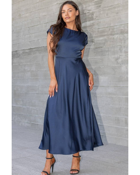 Cara Satin Twist Back Midi Dress