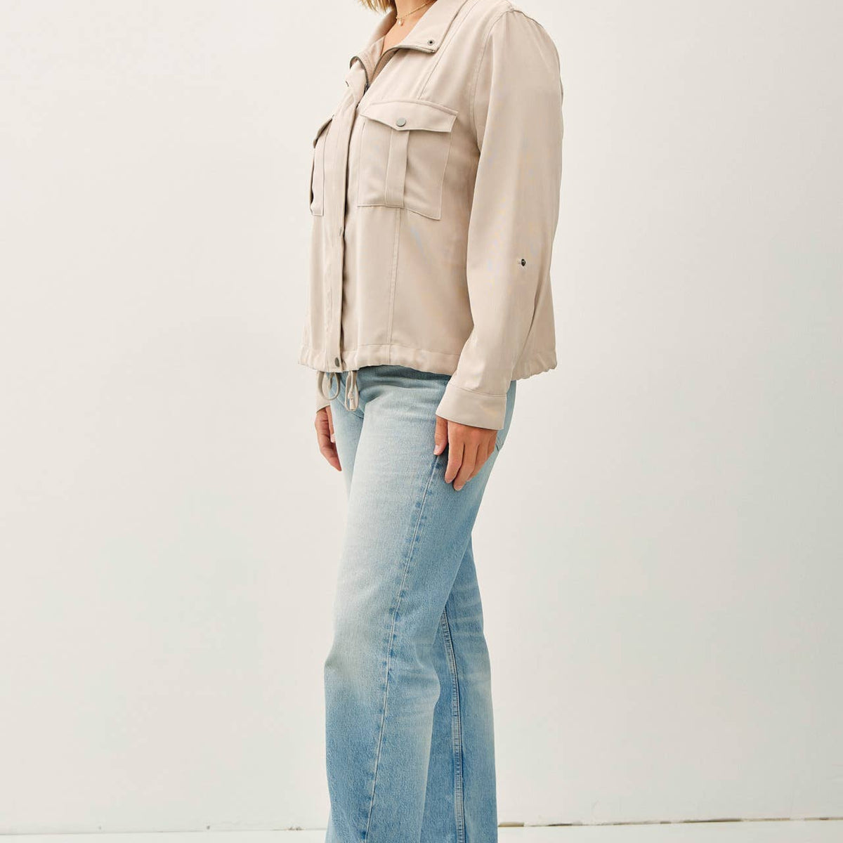Cropped Utility Zipper Safari Jacket-Curvy