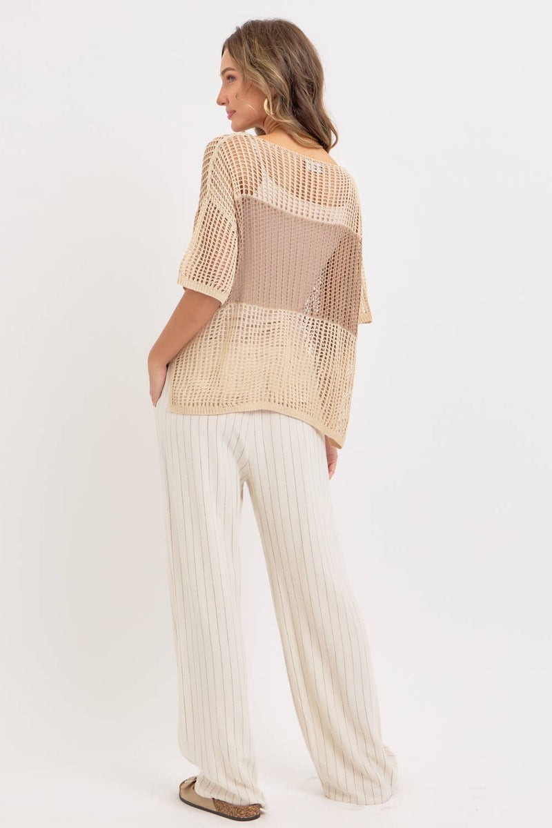 Linen Blend Striped Pull on Pants