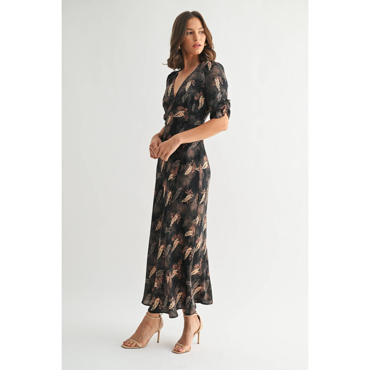 Leaf Print Satin Dress