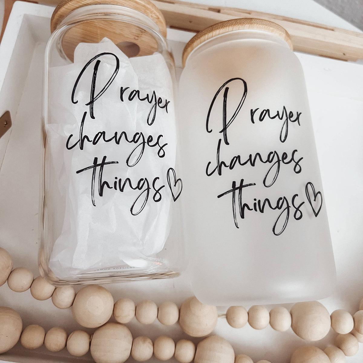 Prayer Changes Things 16oz Glass Cup with Bamboo Lid