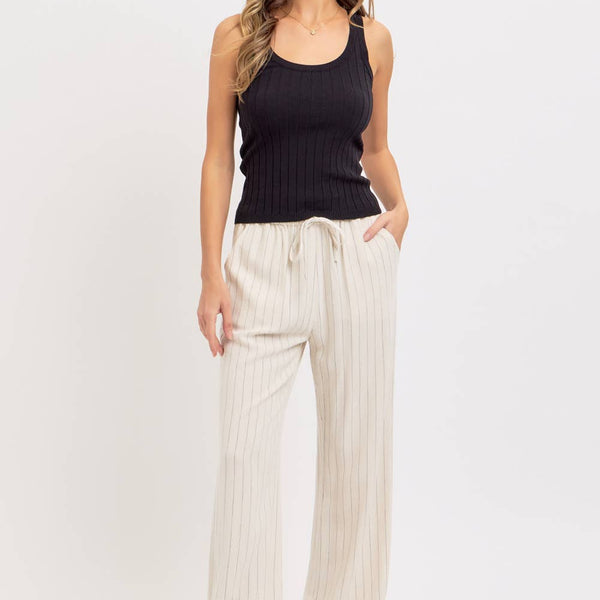 Linen Blend Striped Pull on Pants