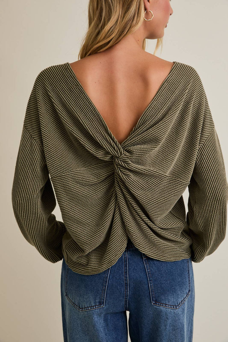 Back Twist Long Sleeve Sweater