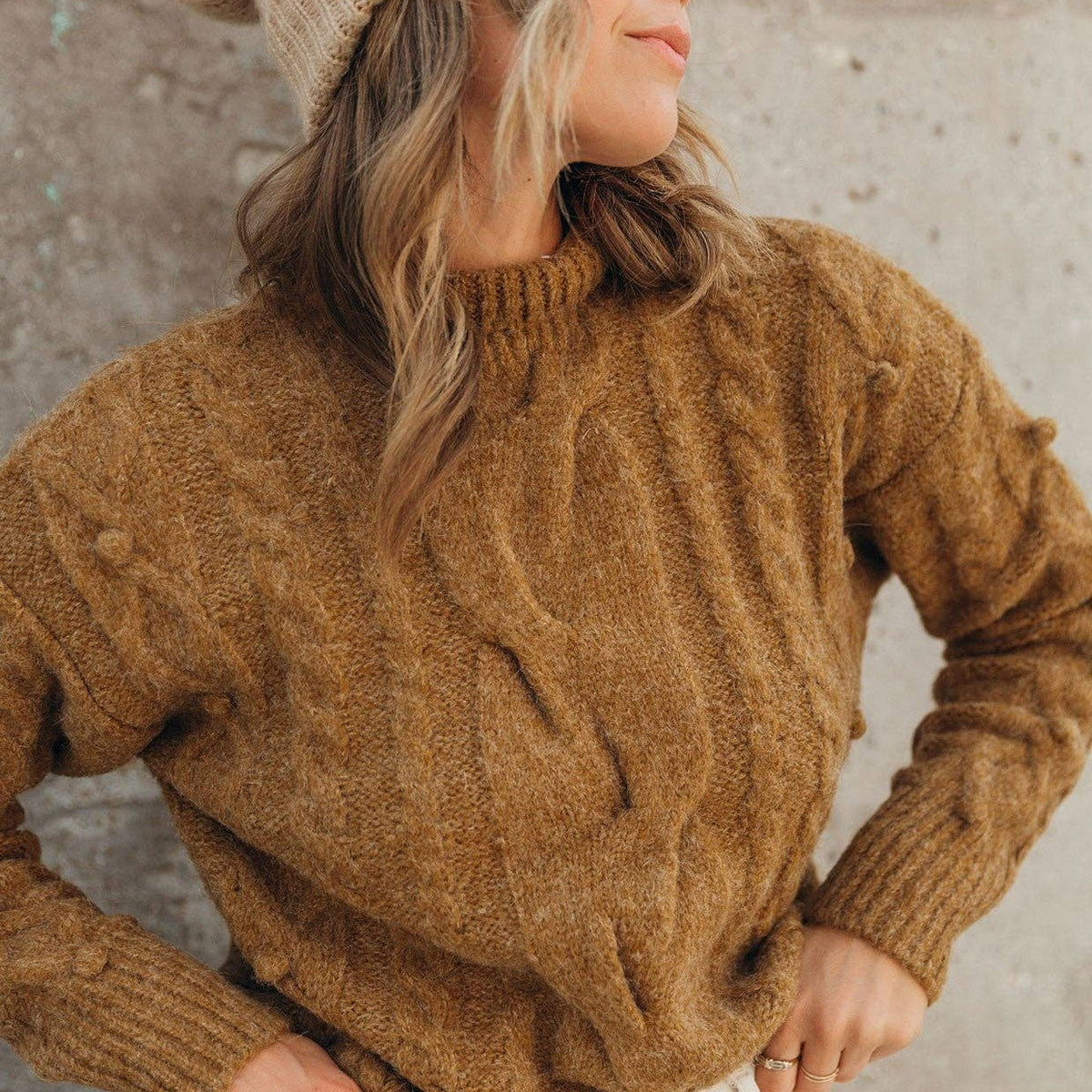 Cable Knit Mock Neck Cozy Sweater