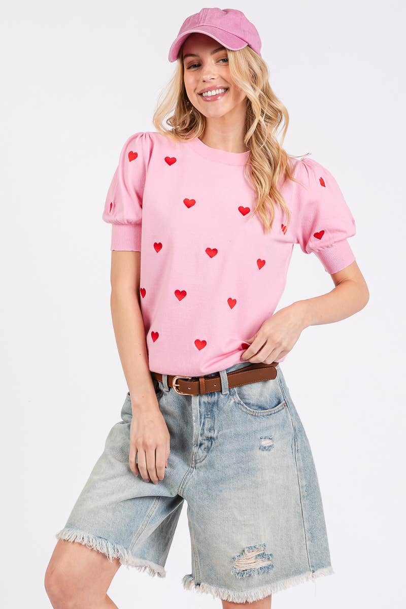 VALENTINES HEART SWEATER SHORT SLEEVE TOP