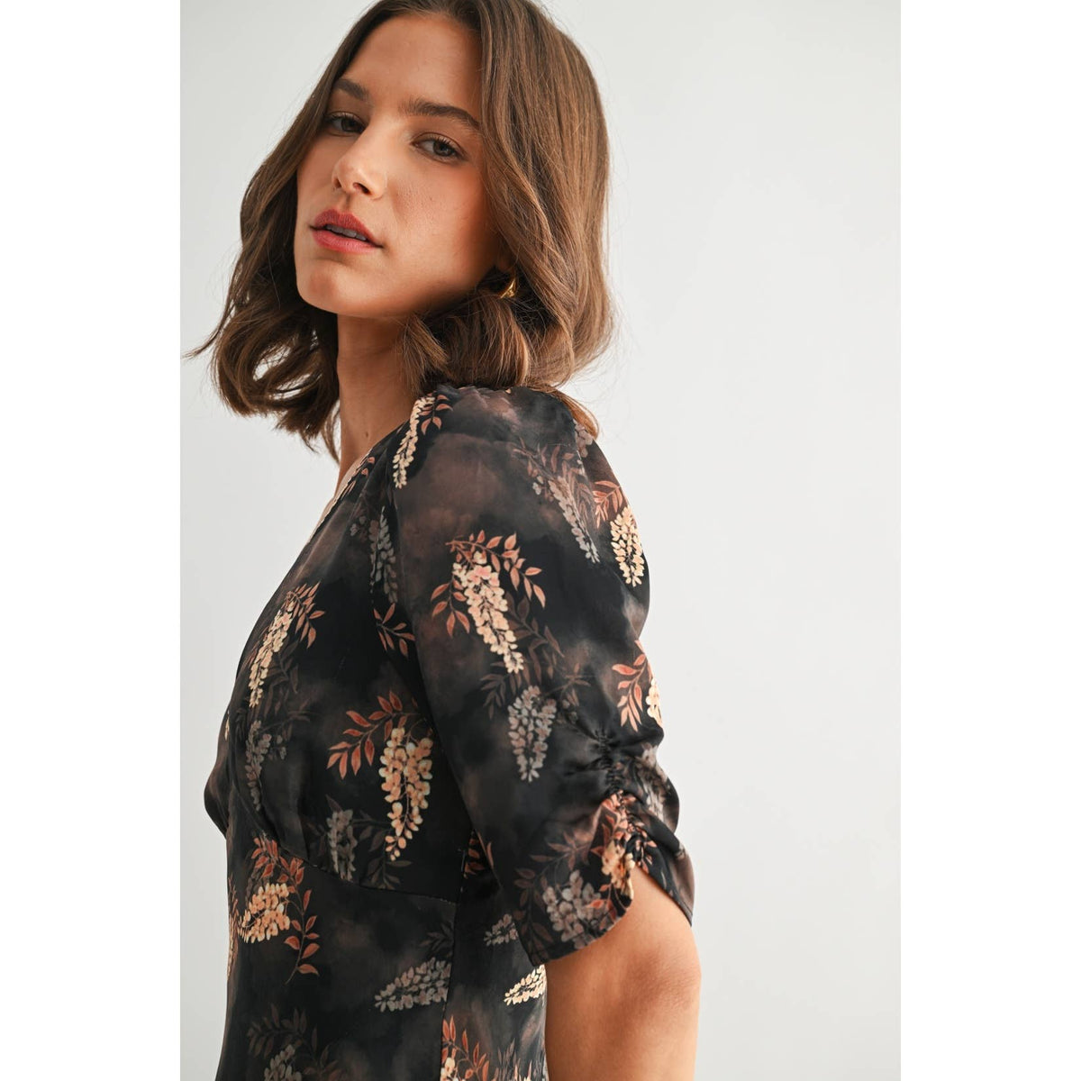 Leaf Print Satin Dress