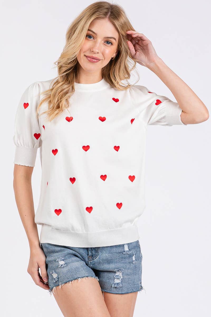 VALENTINES HEART SWEATER SHORT SLEEVE TOP