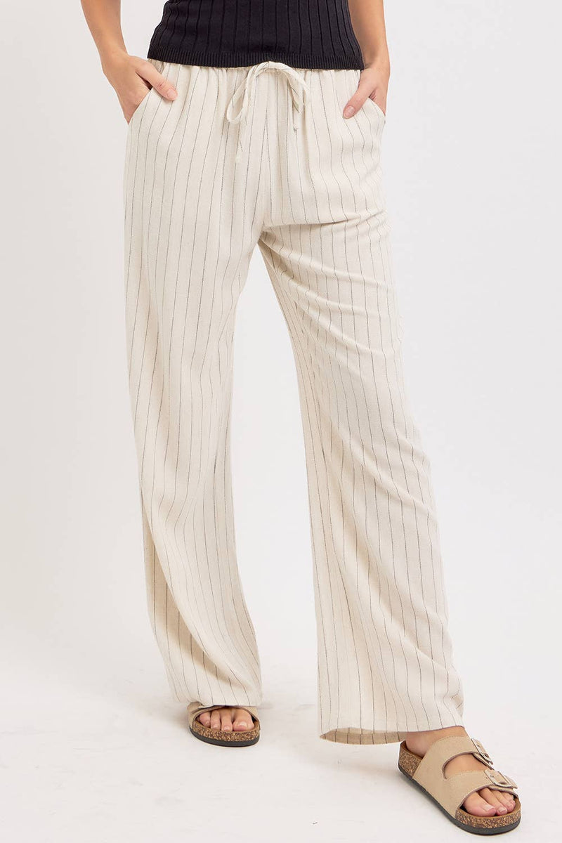 Linen Blend Striped Pull on Pants