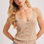 V-Neck Pointelle Knit Ruffled Hem Cami