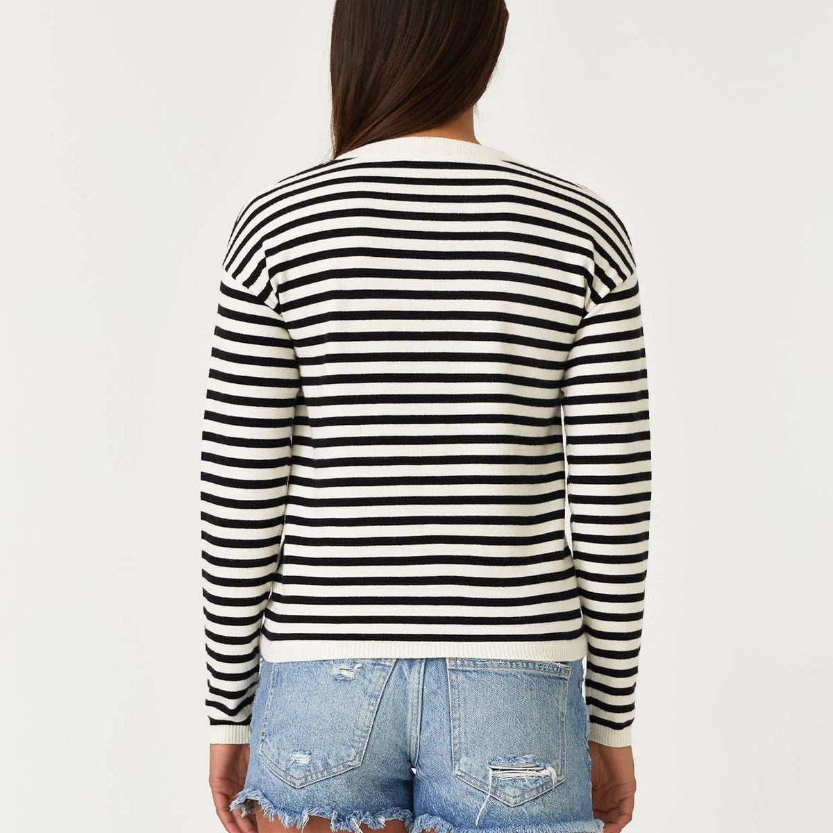 Horizontal Stripe Front Knot Pullover Sweater