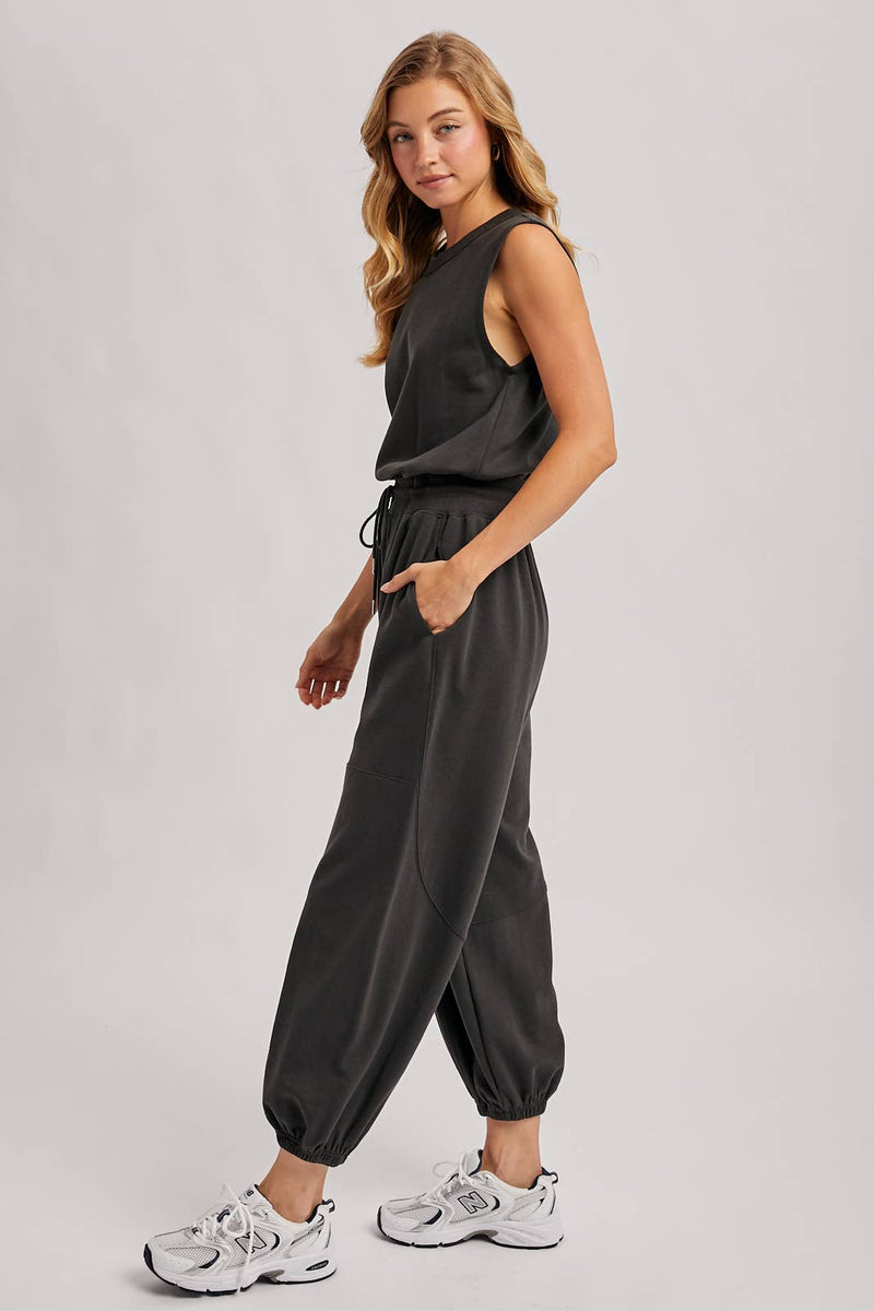Drawstring Waist Sleeveless Active Jumpsuit