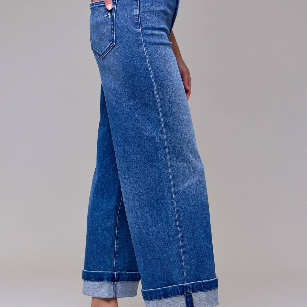 Medium Wash 3" Cuffed High Rise Wide leg- Hidden Jeans