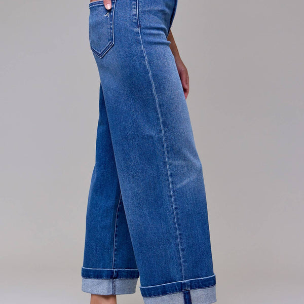 Medium Wash 3" Cuffed High Rise Wide leg- Hidden Jeans