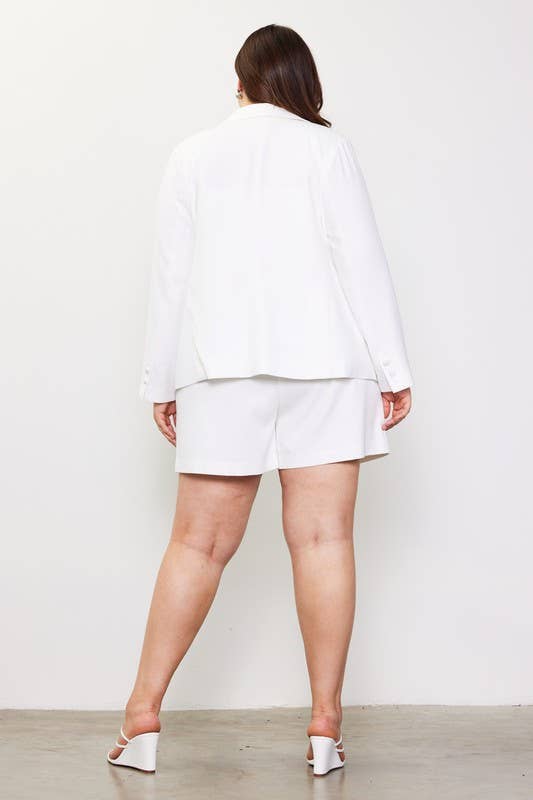 Plus Size Slanted Pocket Long Sleeve Blazer